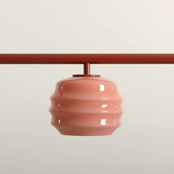 Trzypłomienna lampa wisząca w kolorze terakoty ze szklanymi kloszami PUFF GLAZE 3 TERRA